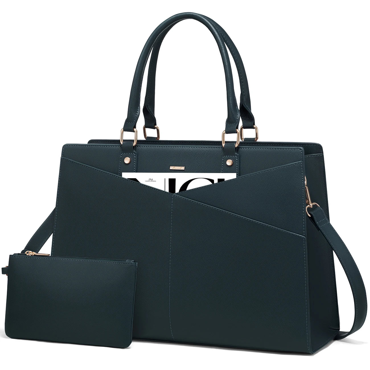 JMT-352458 Stylish 15.6 Inch Laptop Tote Bag for Women - PU Leather Work and Travel Shoulder Bag