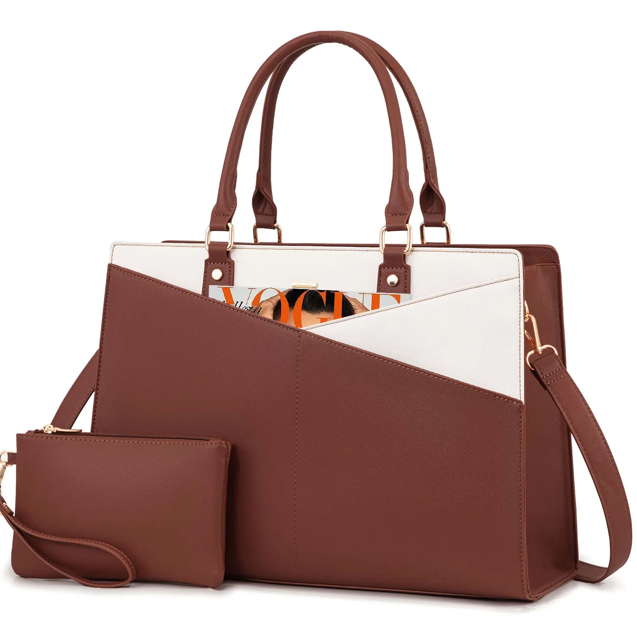 JMT-352458 Stylish 15.6 Inch Laptop Tote Bag for Women - PU Leather Work and Travel Shoulder Bag