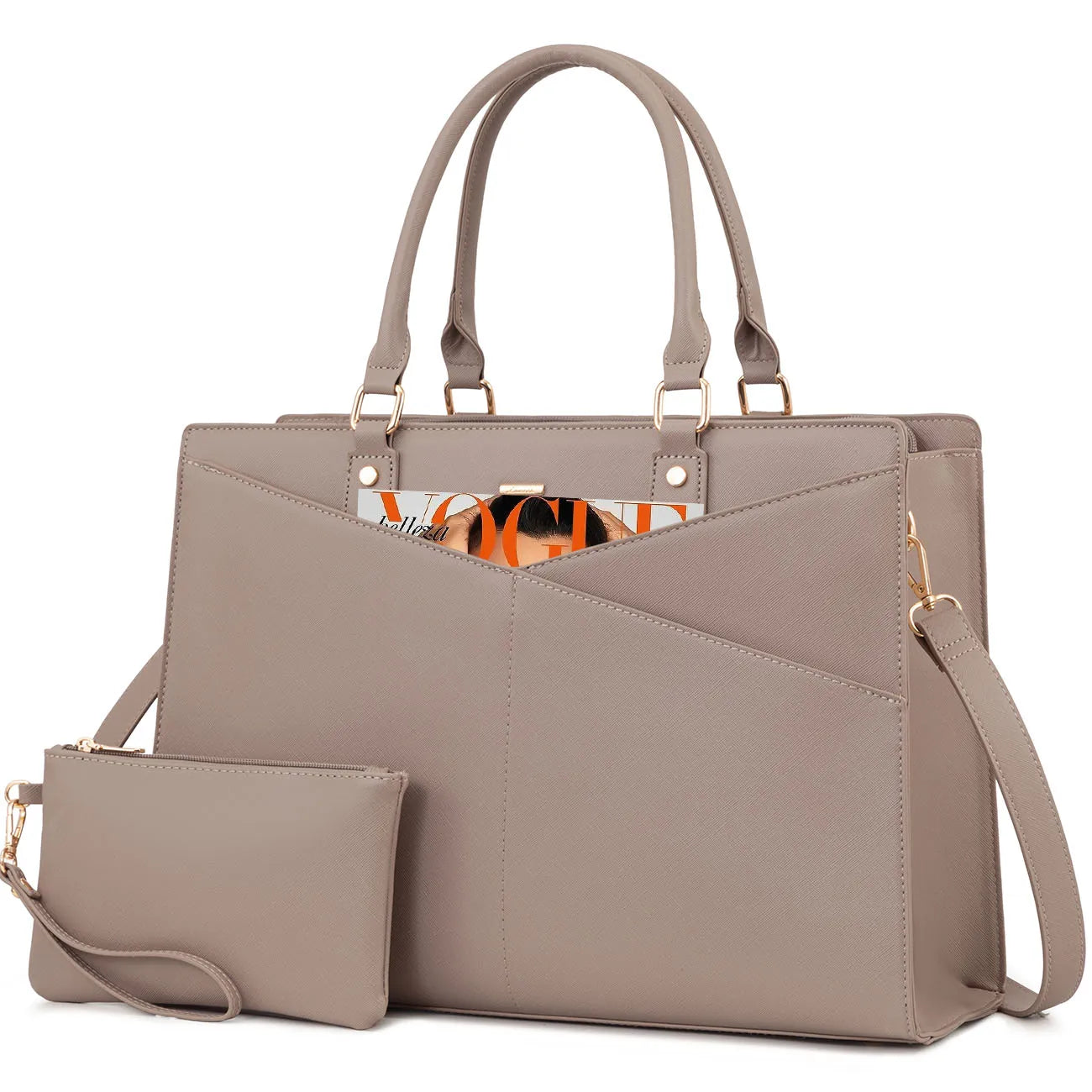 JMT-352458 Stylish 15.6 Inch Laptop Tote Bag for Women - PU Leather Work and Travel Shoulder Bag