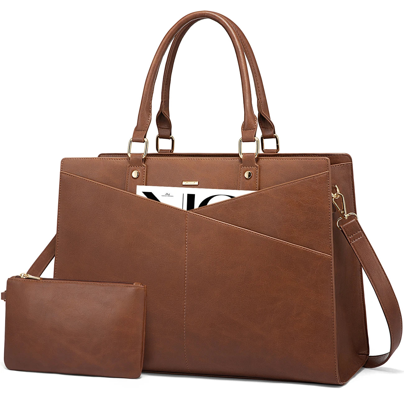 JMT-352458 Stylish 15.6 Inch Laptop Tote Bag for Women - PU Leather Work and Travel Shoulder Bag