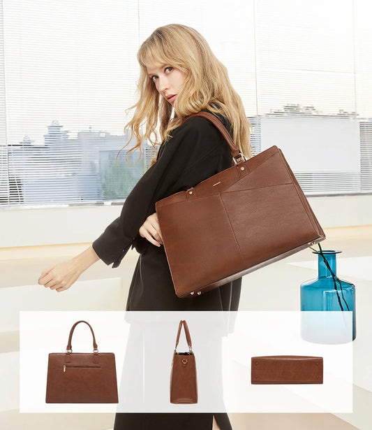 JMT-352458 Stylish 15.6 Inch Laptop Tote Bag for Women - PU Leather Work and Travel Shoulder Bag