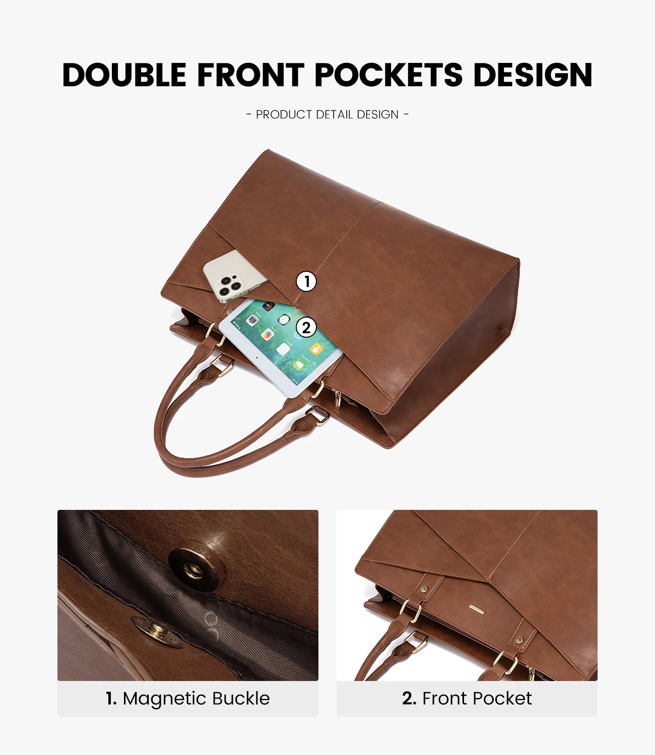 JMT-352458 Stylish 15.6 Inch Laptop Tote Bag for Women - PU Leather Work and Travel Shoulder Bag