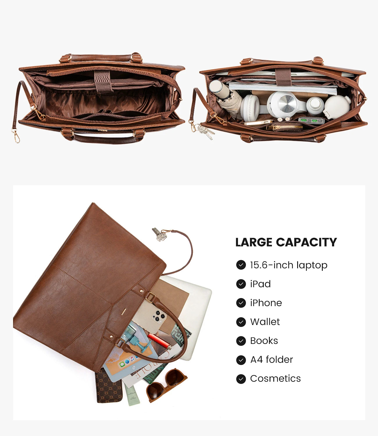 JMT-352458 Stylish 15.6 Inch Laptop Tote Bag for Women - PU Leather Work and Travel Shoulder Bag
