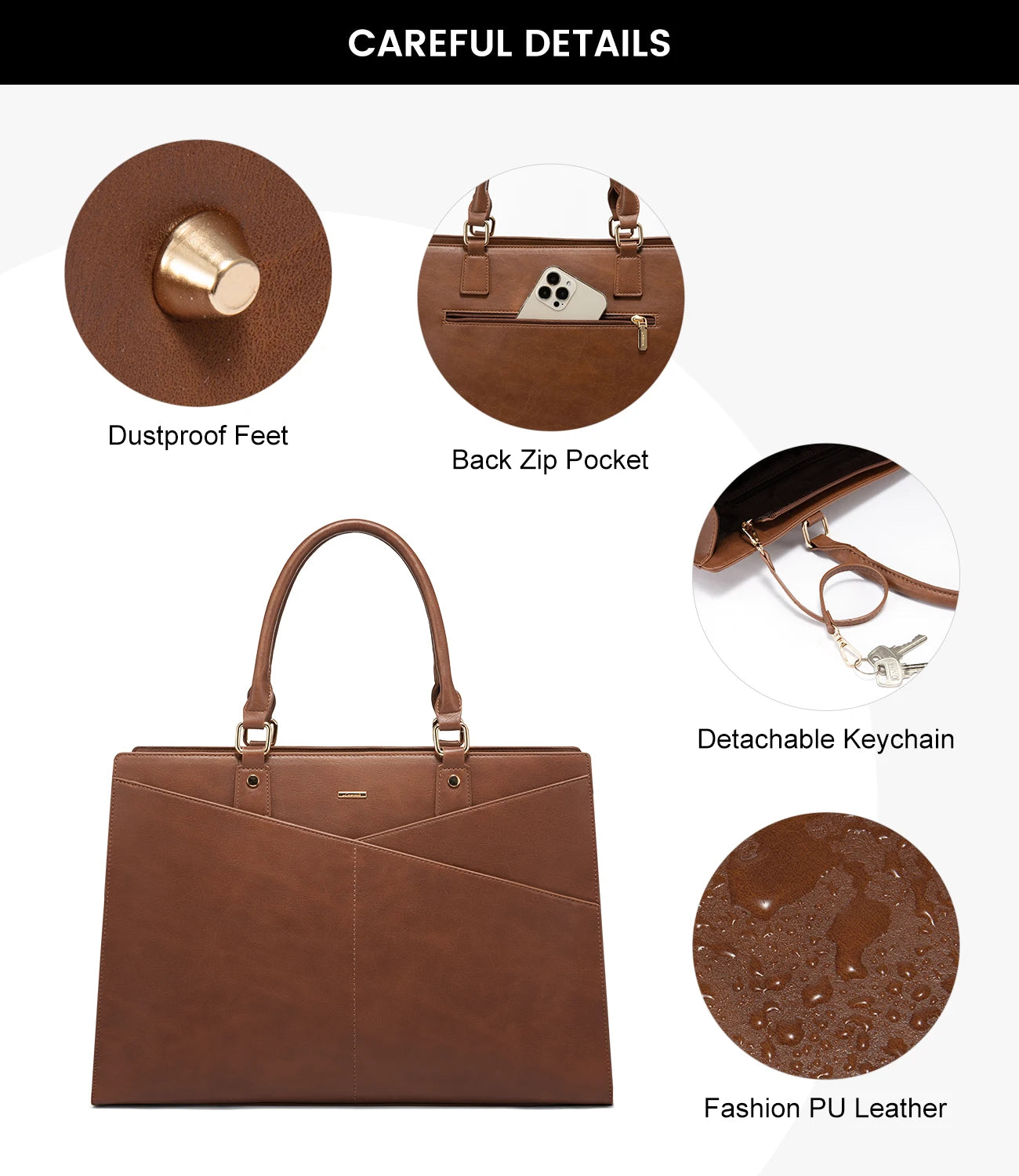JMT-352458 Stylish 15.6 Inch Laptop Tote Bag for Women - PU Leather Work and Travel Shoulder Bag
