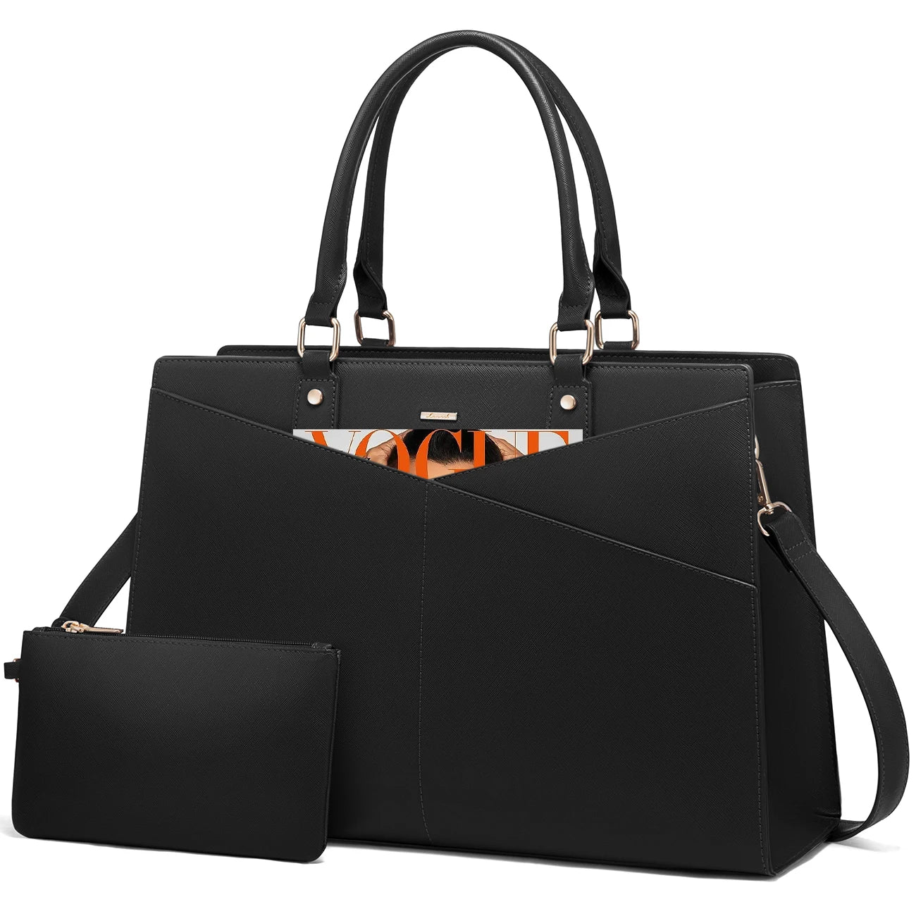 JMT-352458 Stylish 15.6 Inch Laptop Tote Bag for Women - PU Leather Work and Travel Shoulder Bag