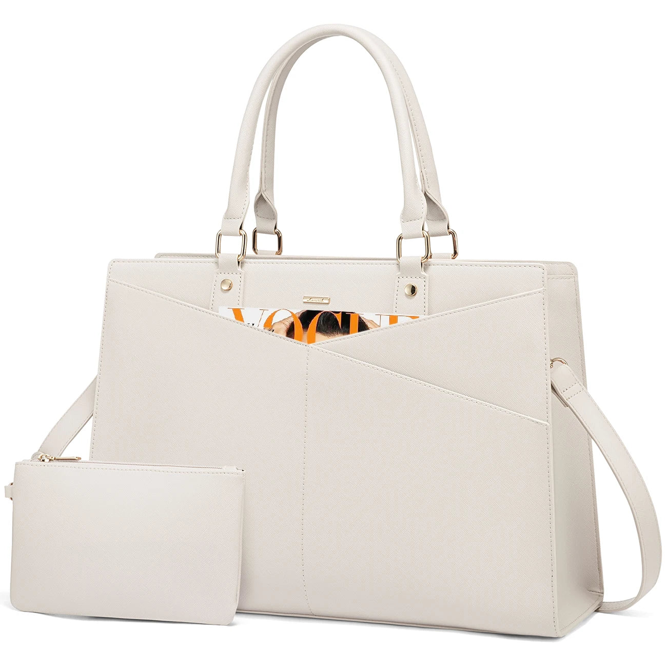 JMT-352458 Stylish 15.6 Inch Laptop Tote Bag for Women - PU Leather Work and Travel Shoulder Bag