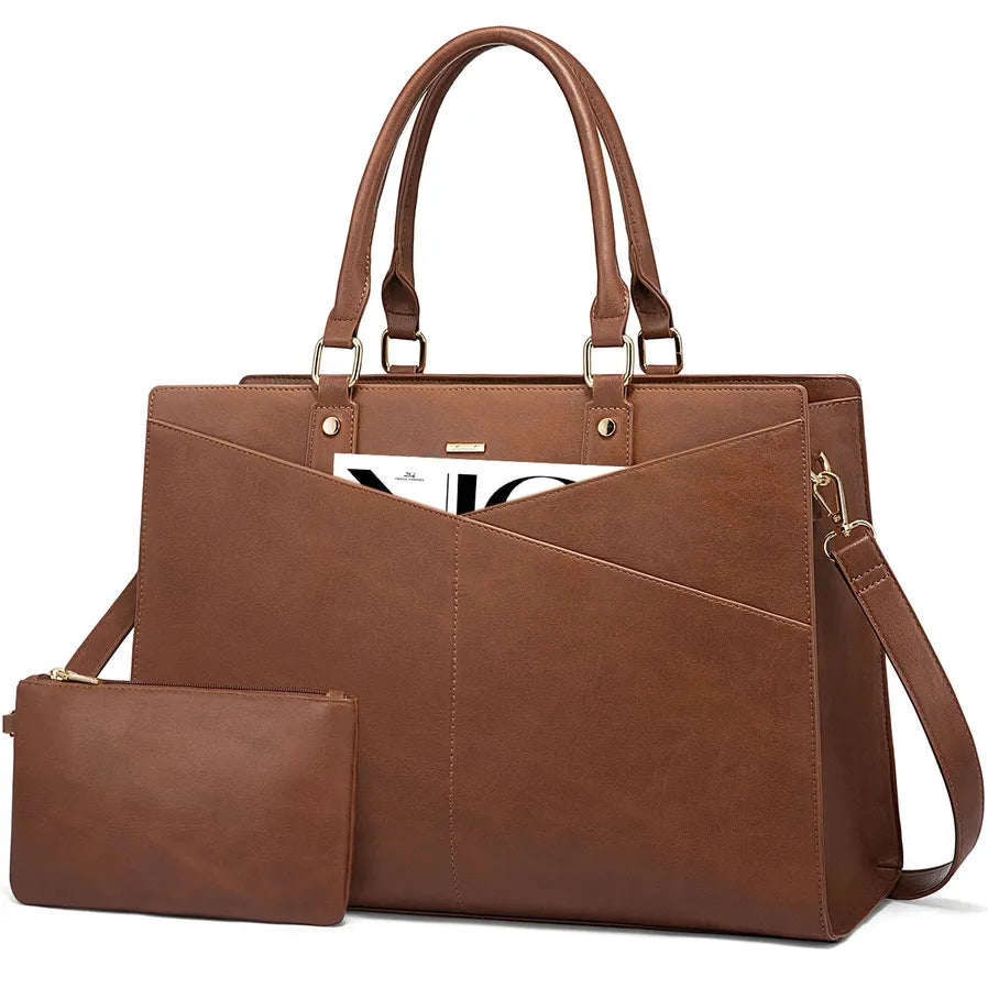 JMT-352458 Stylish 15.6 Inch Laptop Tote Bag for Women - PU Leather Work and Travel Shoulder Bag