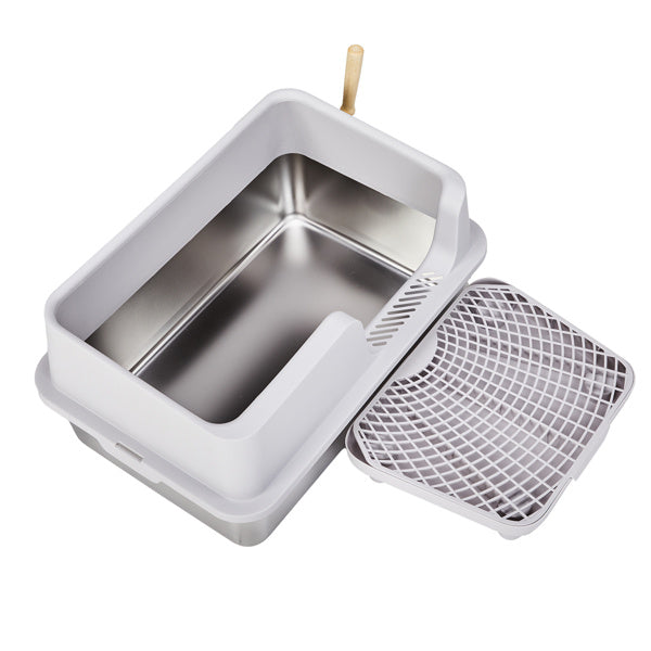 JMT-352650 Stainless Steel Cat Litter Box with Plastic Enclosure and Litter Spatula - Grey, 61x40x33CM