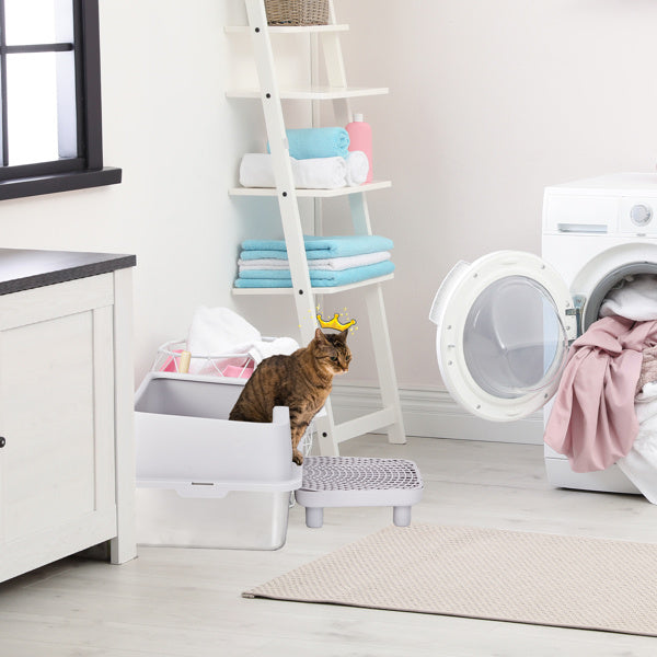 JMT-352650 Stainless Steel Cat Litter Box with Plastic Enclosure and Litter Spatula - Grey, 61x40x33CM