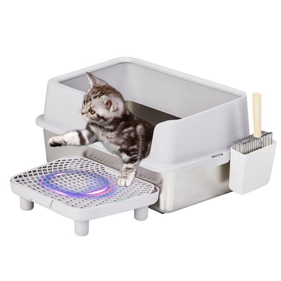 JMT-352650 Stainless Steel Cat Litter Box with Plastic Enclosure and Litter Spatula - Grey, 61x40x33CM