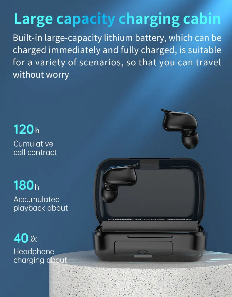 JMT-352970 Large Capacity Portable Charging Pool Earphones with 9D Noise Cancellation Features
