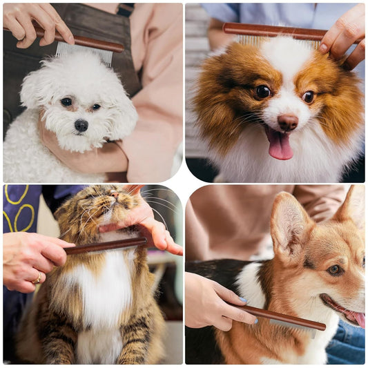 JMT-353610 Pet Grooming Comb with Wooden Handle for Long and Short Haired Dogs, Cats, and Other Pets