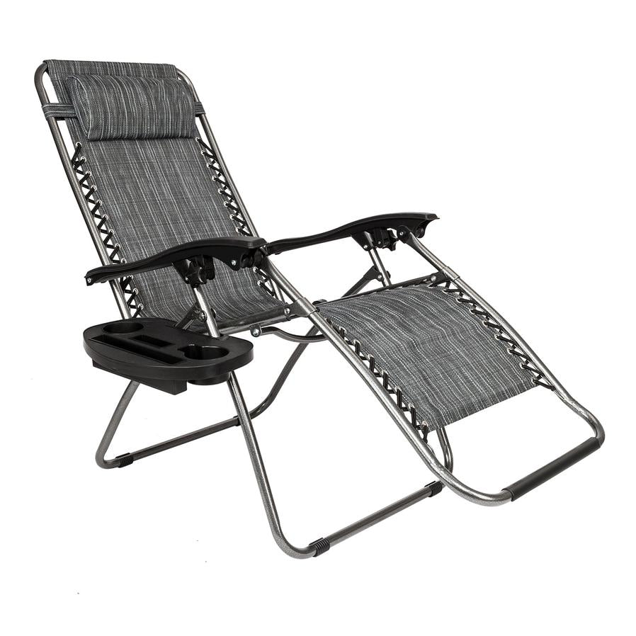 JMT-353674 Adjustable Folding Lounger Set with Pillow and Tray for Outdoor Relaxation, Grey