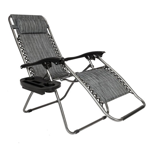 JMT-353674 Adjustable Folding Lounger Set with Pillow and Tray for Outdoor Relaxation, Grey