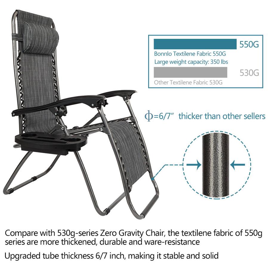 JMT-353674 Adjustable Folding Lounger Set with Pillow and Tray for Outdoor Relaxation, Grey