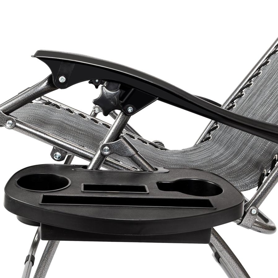 JMT-353674 Adjustable Folding Lounger Set with Pillow and Tray for Outdoor Relaxation, Grey