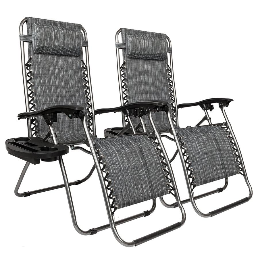 JMT-353674 Adjustable Folding Lounger Set with Pillow and Tray for Outdoor Relaxation, Grey