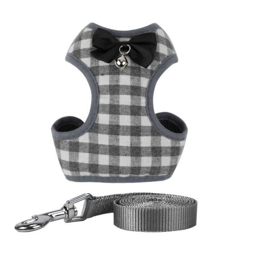 JMT-354122 Plaid Small Dog Vest-style Harness with Leash, Made of Napped and Mesh Cloth