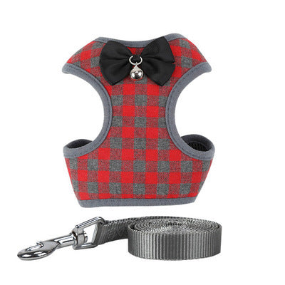 JMT-354122 Plaid Small Dog Vest-style Harness with Leash, Made of Napped and Mesh Cloth
