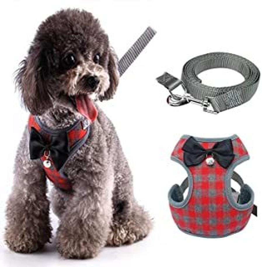 JMT-354122 Plaid Small Dog Vest-style Harness with Leash, Made of Napped and Mesh Cloth