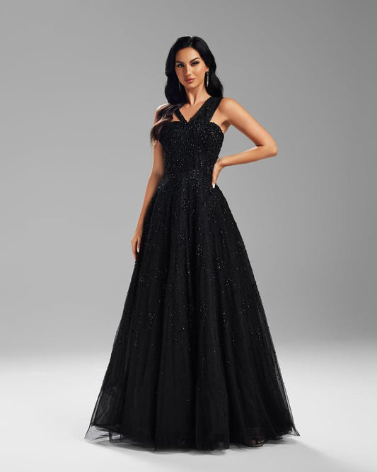 JMT-354186 Elegant Black Evening Dress - Timeless Style and Sophisticated Fit