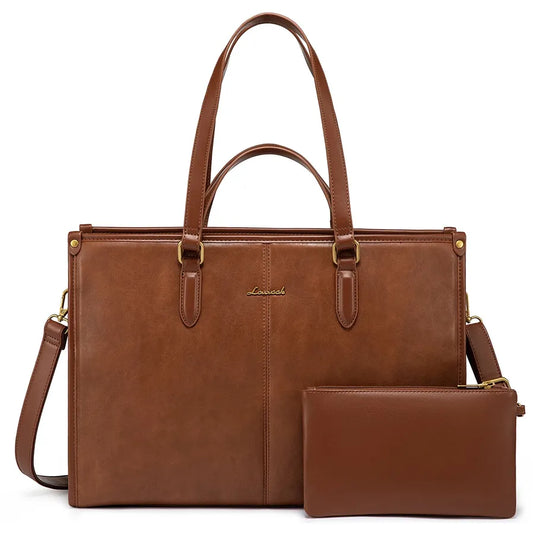 JMT-354762 Vintage Leather Laptop Bag for Women, 15.6-17 Inch Office Briefcase and Shoulder Tote Handbag