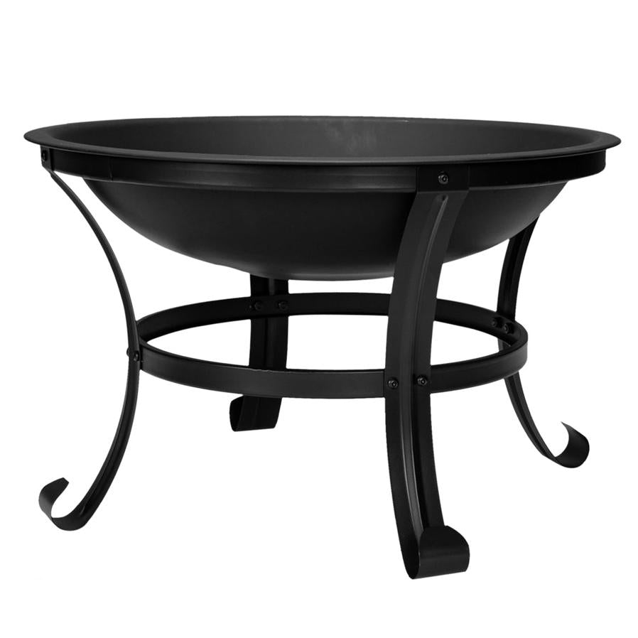 JMT-354826 22in Black Wrought Iron Round Firewood Brazier with Bent Legs