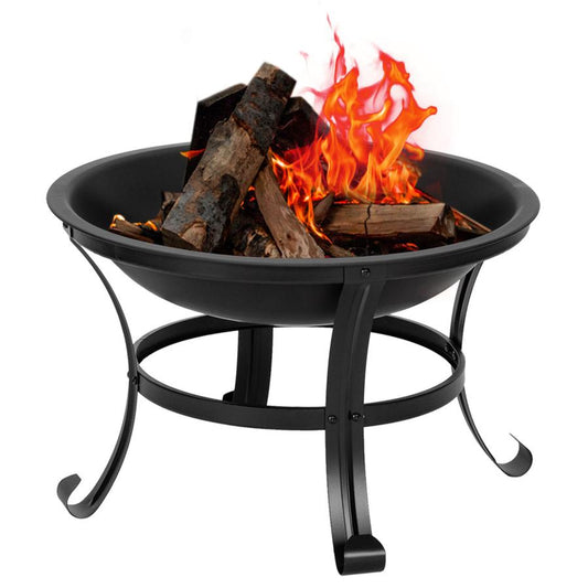 JMT-354826 22in Black Wrought Iron Round Firewood Brazier with Bent Legs