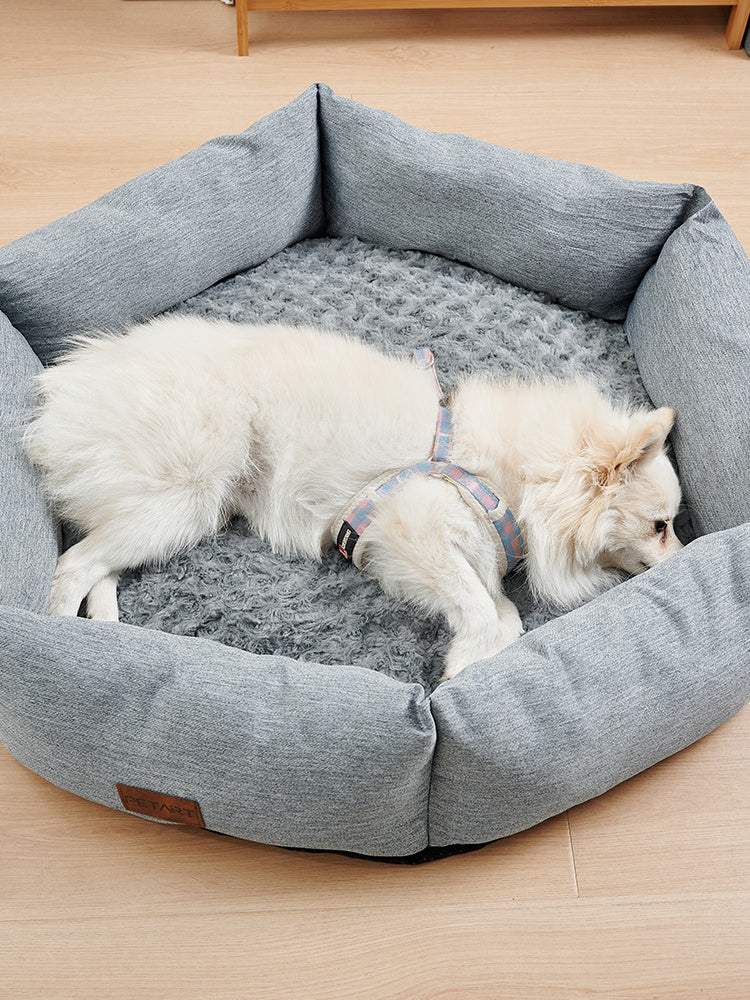 JMT-355402 Rose Velvet Hexagonal Dog Bed - Soft Plush Sofa for Small, Medium, and Large Dogs