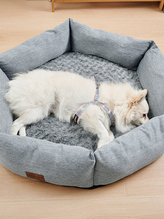 JMT-355402 Rose Velvet Hexagonal Dog Bed - Soft Plush Sofa for Small, Medium, and Large Dogs