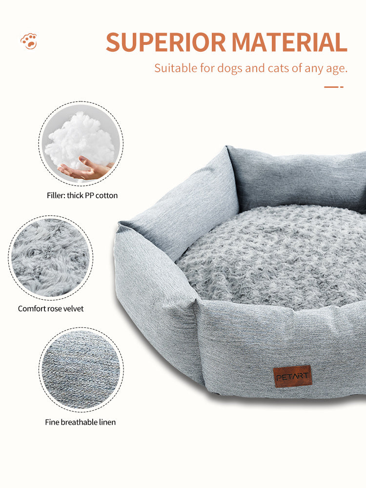 JMT-355402 Rose Velvet Hexagonal Dog Bed - Soft Plush Sofa for Small, Medium, and Large Dogs