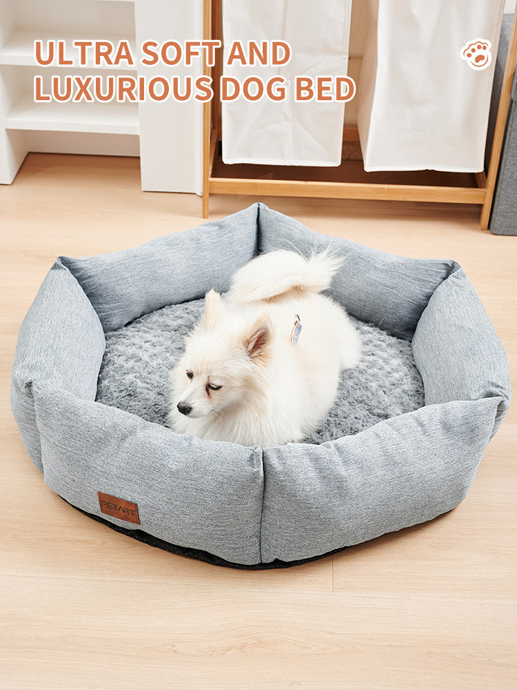 JMT-355402 Rose Velvet Hexagonal Dog Bed - Soft Plush Sofa for Small, Medium, and Large Dogs