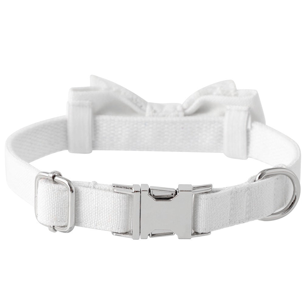 JMT-355594 Stylish White Polyester Pet Bow Knot Collar with Adjustable Sizes for Dogs