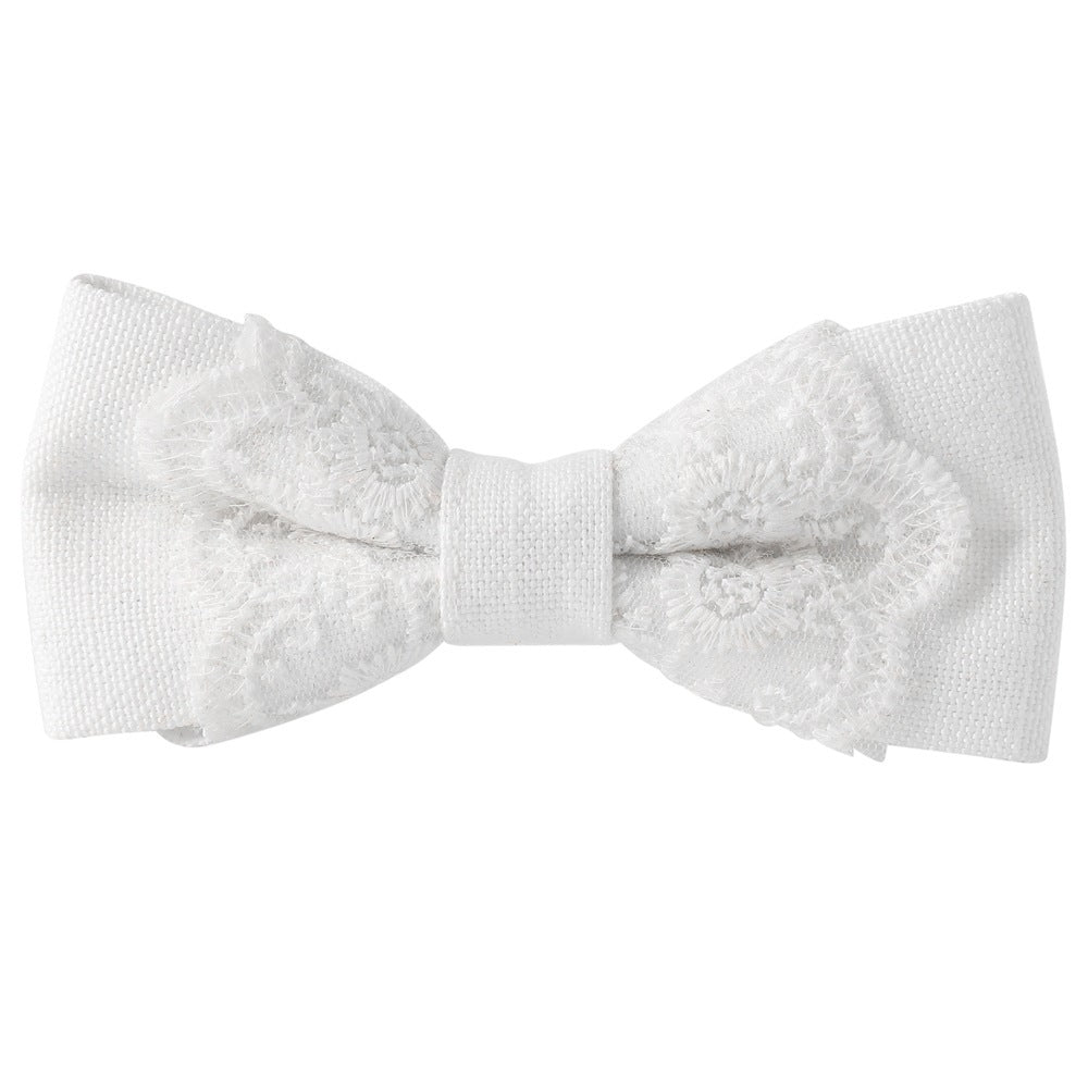 JMT-355594 Stylish White Polyester Pet Bow Knot Collar with Adjustable Sizes for Dogs