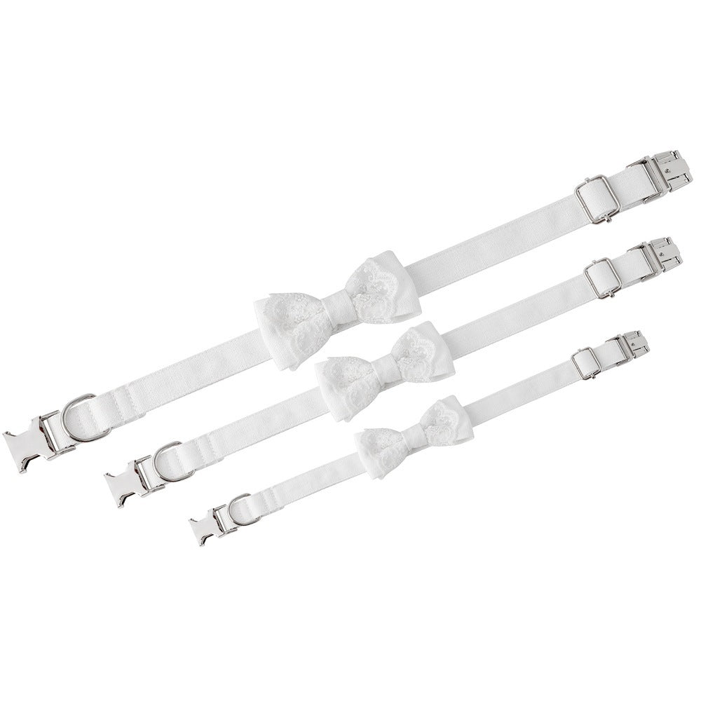 JMT-355594 Stylish White Polyester Pet Bow Knot Collar with Adjustable Sizes for Dogs