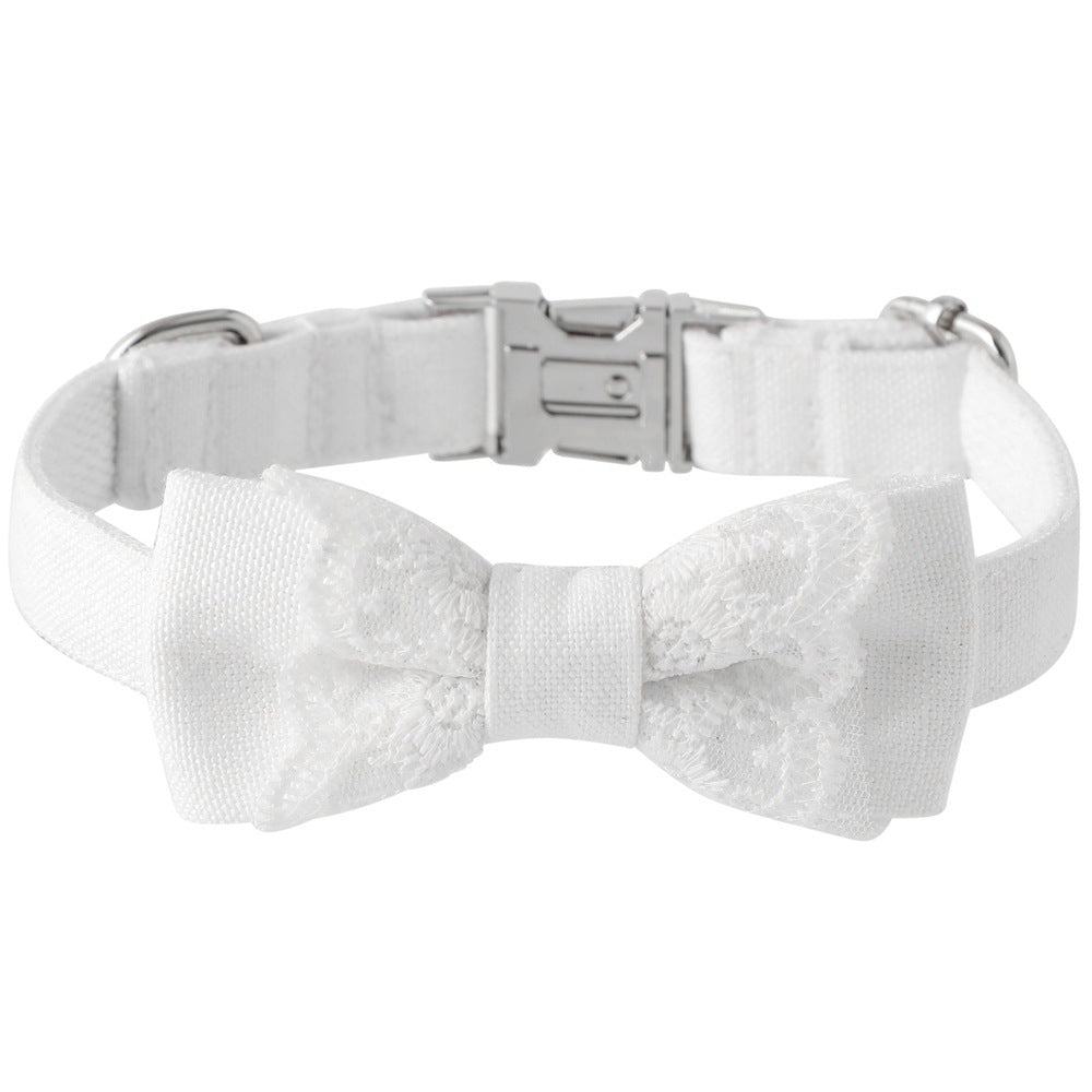 JMT-355594 Stylish White Polyester Pet Bow Knot Collar with Adjustable Sizes for Dogs