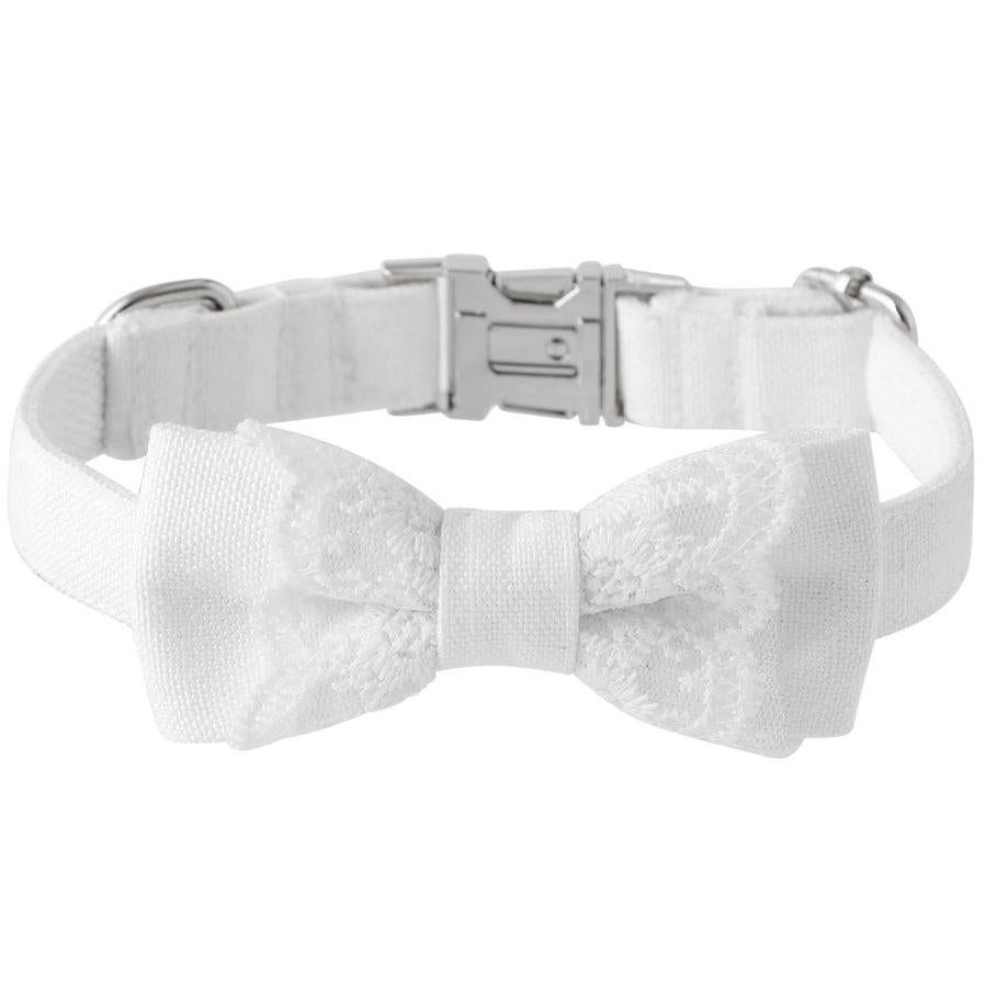 JMT-355594 Stylish White Polyester Pet Bow Knot Collar with Adjustable Sizes for Dogs