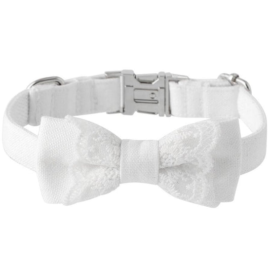 JMT-355594 Stylish White Polyester Pet Bow Knot Collar with Adjustable Sizes for Dogs