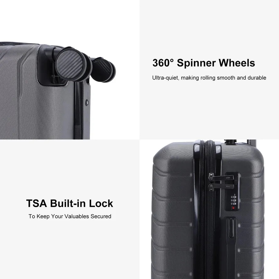 JMT-355658 3-Piece Unisex ABS and PC Spinner Wheel Trolley Case Luggage Set for Travel