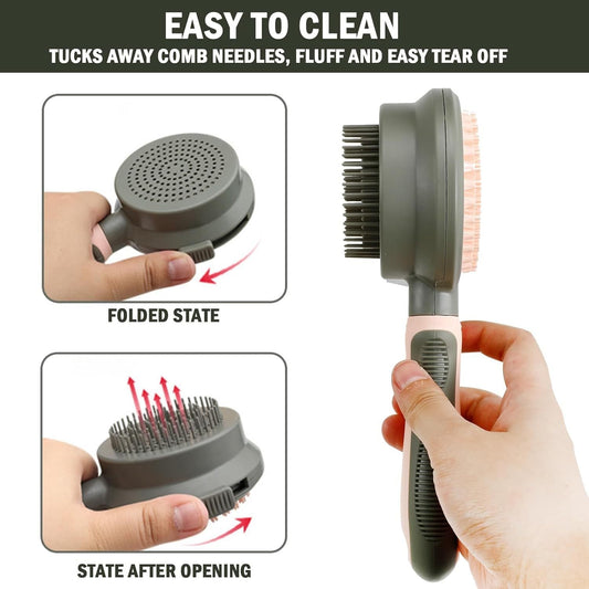 JMT-355914 Double-Sided Cat Grooming Brush with Release Button and Flea Comb - Ideal for Shedding Control and Skin Health