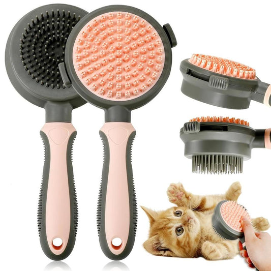 JMT-355914 Double-Sided Cat Grooming Brush with Release Button and Flea Comb - Ideal for Shedding Control and Skin Health