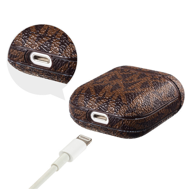 JMT-355914 Leather Letter Bluetooth Headset Compatible with iPhone Models - Hardshell Design in Black, Brown, White, Off-white, and Red