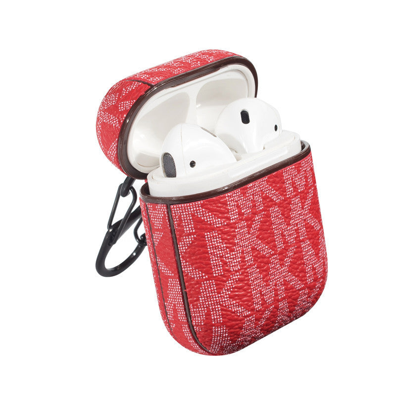 JMT-355914 Leather Letter Bluetooth Headset Compatible with iPhone Models - Hardshell Design in Black, Brown, White, Off-white, and Red