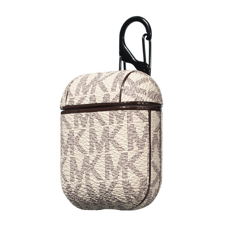 JMT-355914 Leather Letter Bluetooth Headset Compatible with iPhone Models - Hardshell Design in Black, Brown, White, Off-white, and Red