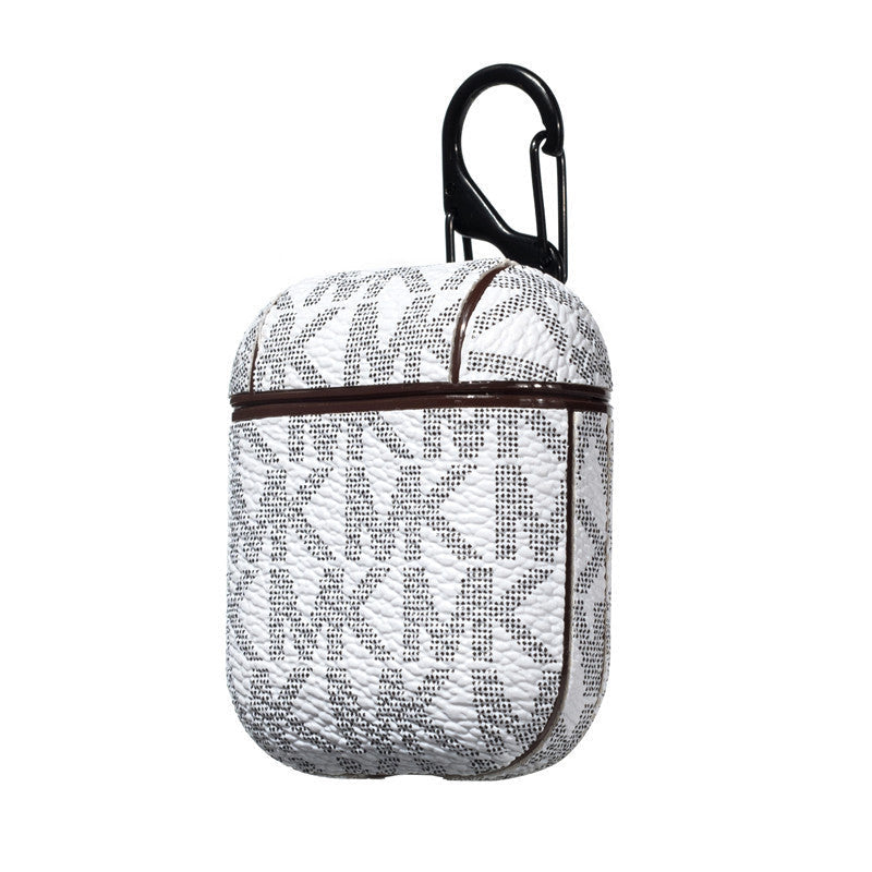 JMT-355914 Leather Letter Bluetooth Headset Compatible with iPhone Models - Hardshell Design in Black, Brown, White, Off-white, and Red