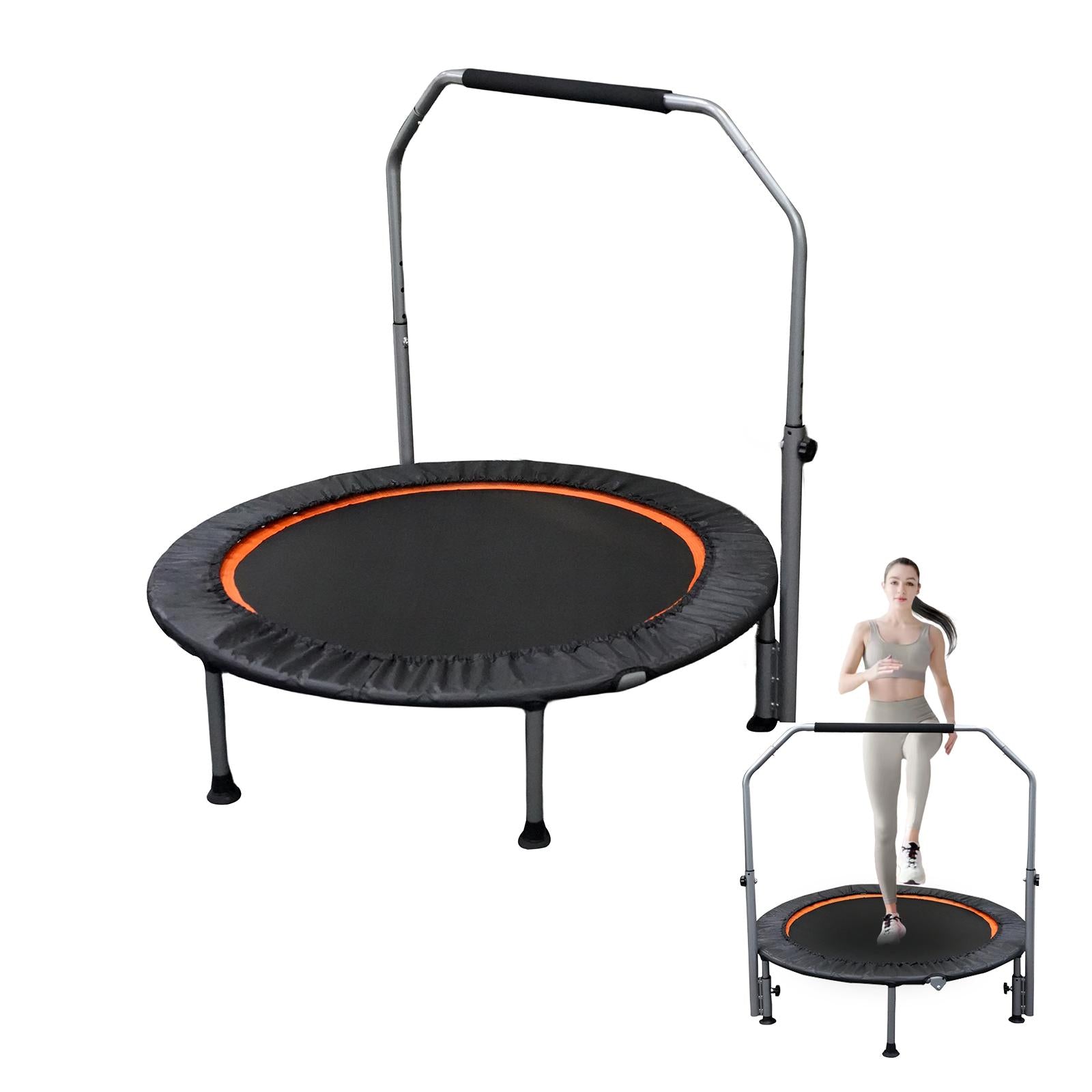 JMT-356170 Folding Mini Fitness Trampoline with Adjustable Handles for Indoor and Outdoor Workouts