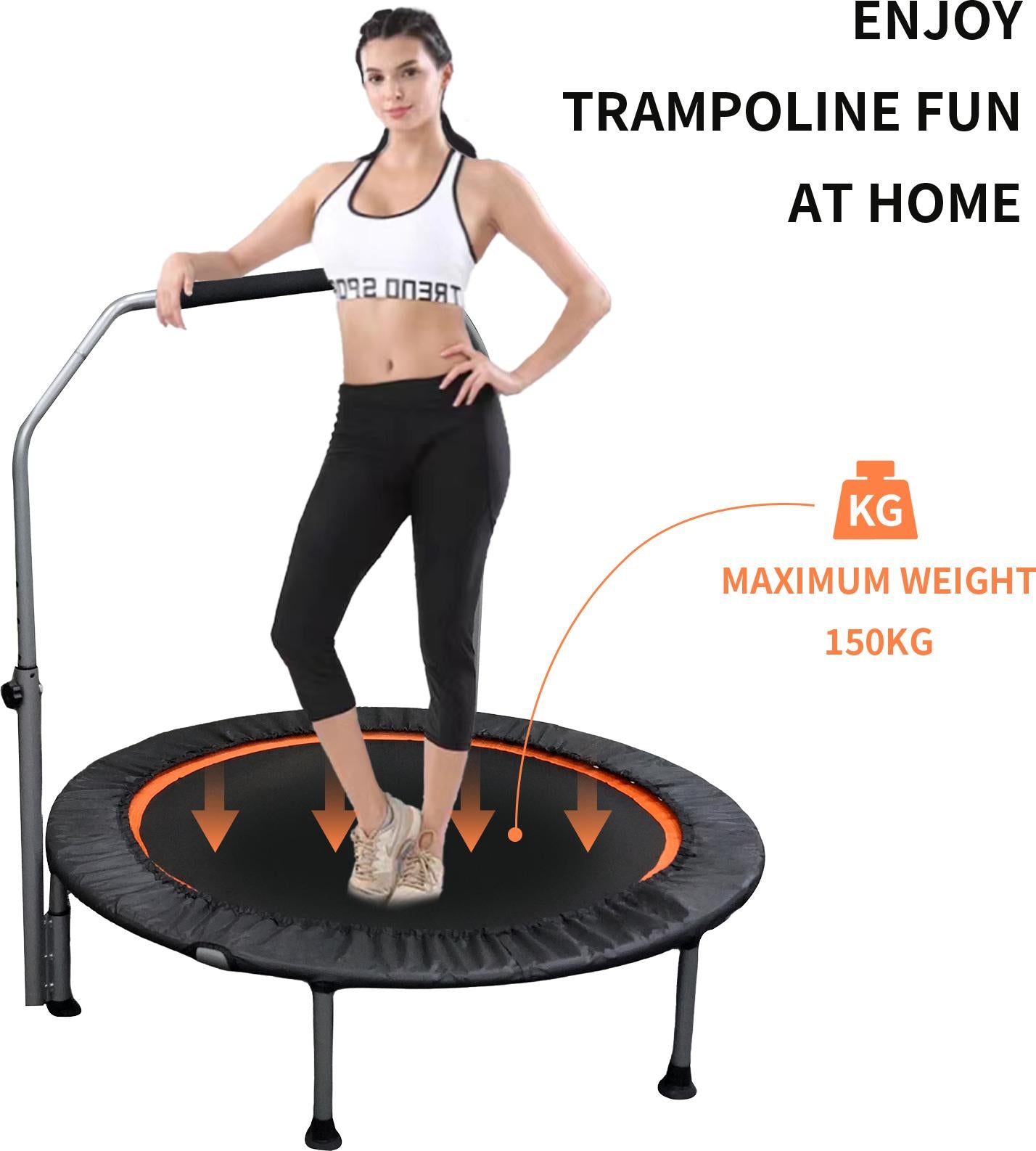JMT-356170 Folding Mini Fitness Trampoline with Adjustable Handles for Indoor and Outdoor Workouts