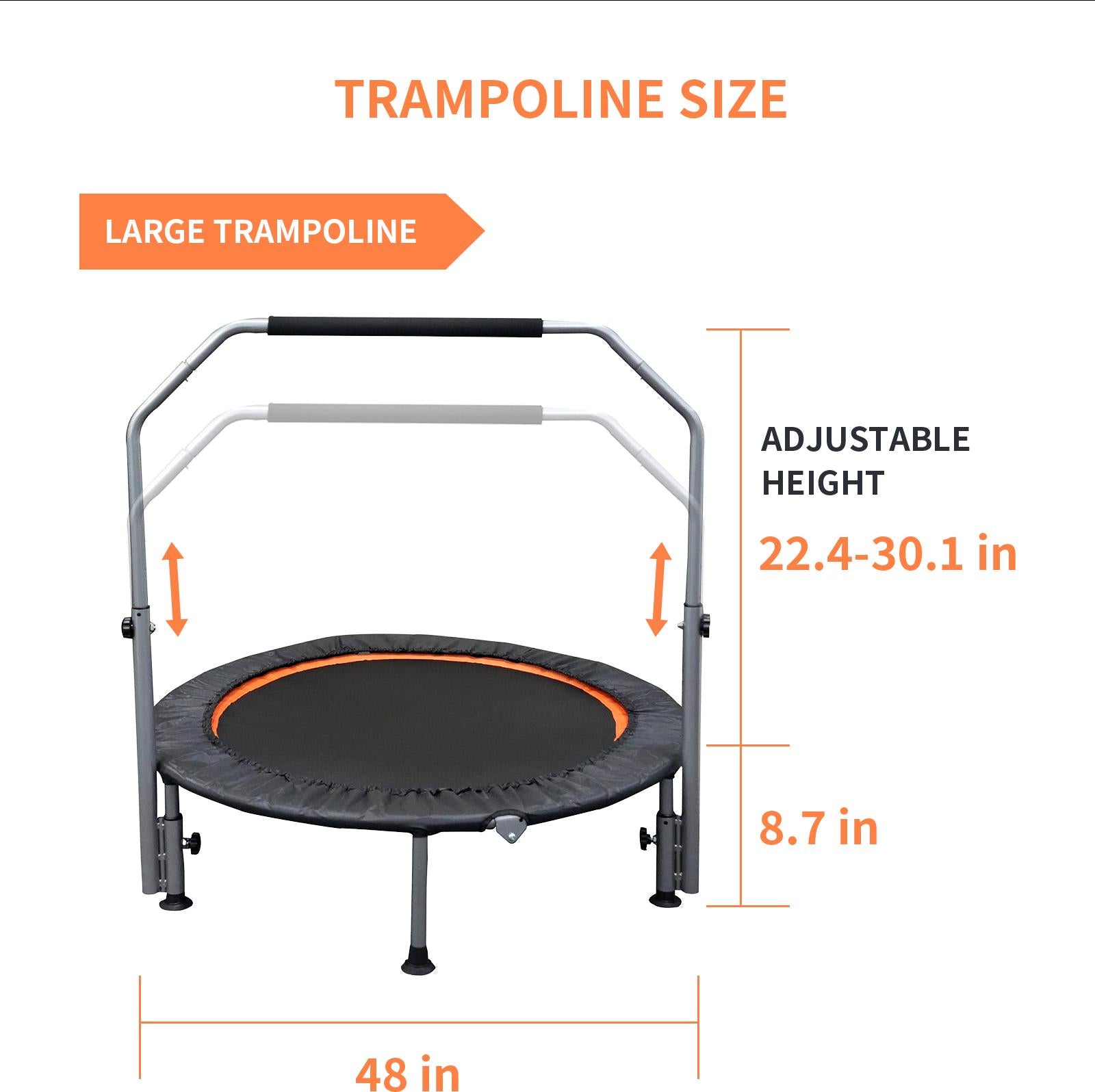 JMT-356170 Folding Mini Fitness Trampoline with Adjustable Handles for Indoor and Outdoor Workouts