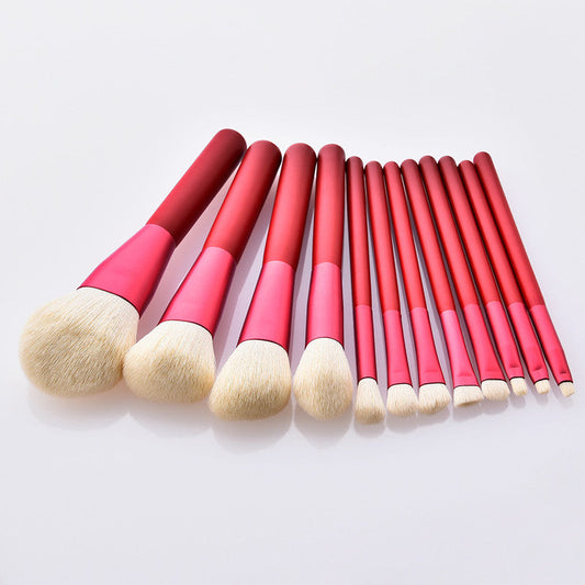 JMT-356362 Red Makeup Brush Set with Wooden Handle - 12pcs Professional Quality Tools for Easy Application
