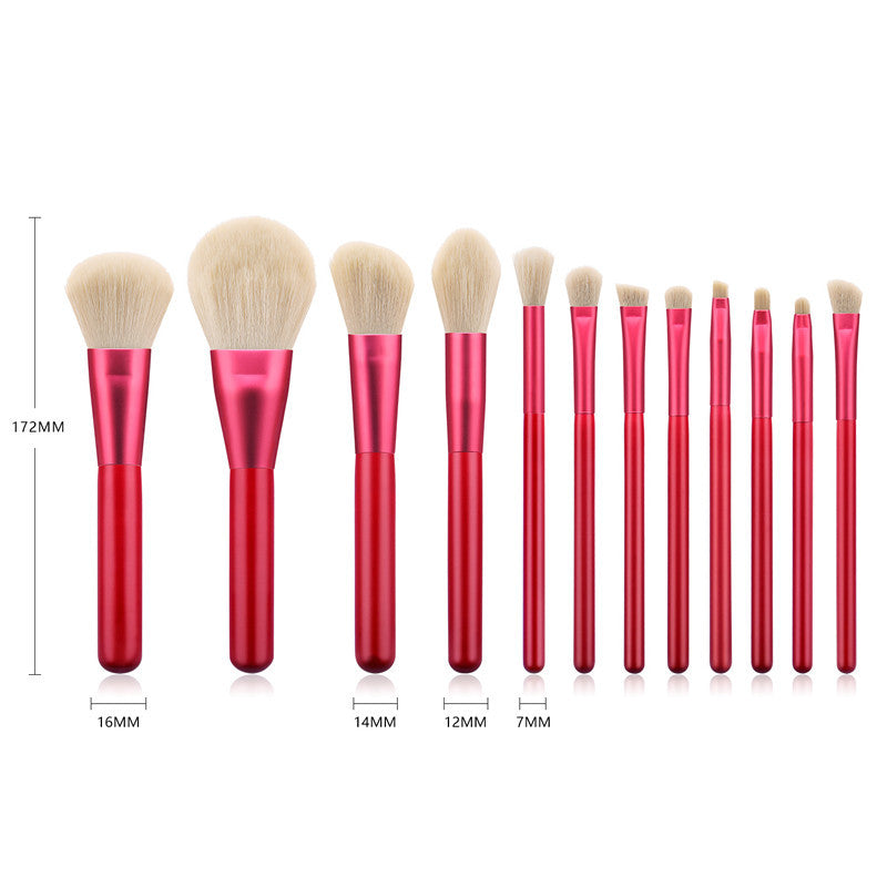 JMT-356362 Red Makeup Brush Set with Wooden Handle - 12pcs Professional Quality Tools for Easy Application